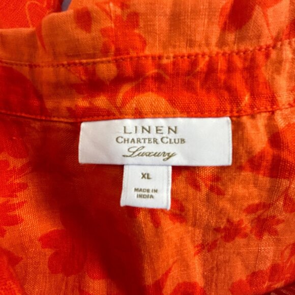 Charter Club Luxury Womens Orange Floral Linen-Blend Button-Front Blouse XL NWOT - Picture 3 of 9